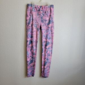 Athleta Girl Pink and Purple Patterned Leggings With Pockets XL 14